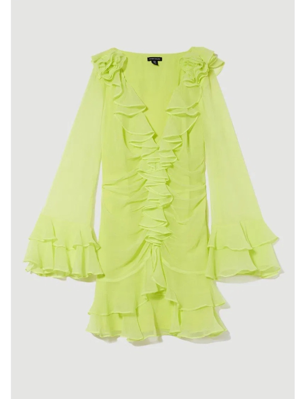 REVOLVE Neon Ruffle V-Neck Mini Dress - Lime